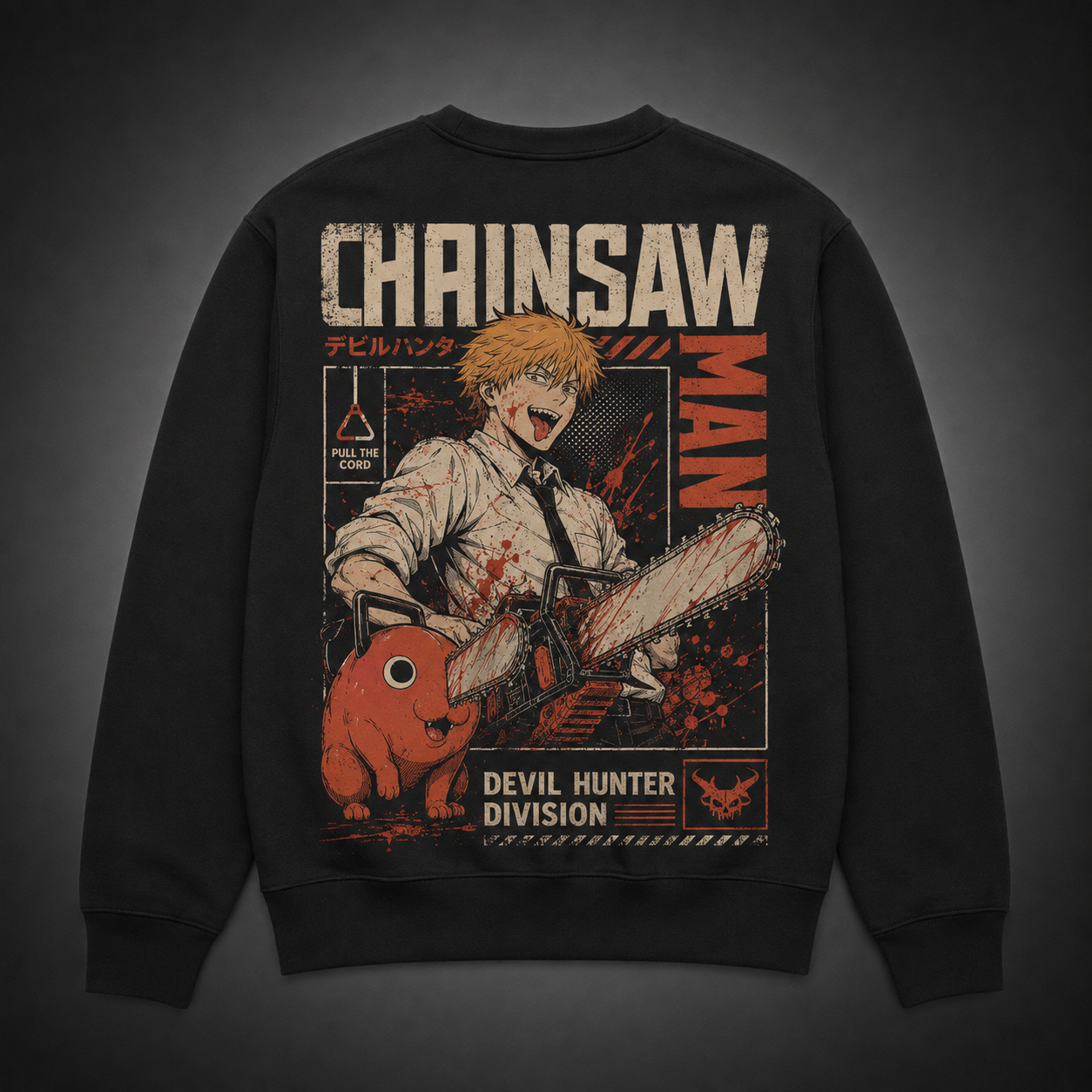Black sweatshirt with Denji, Pochita Chainsaw Man Chainsaw Rampage graphic – photo 1