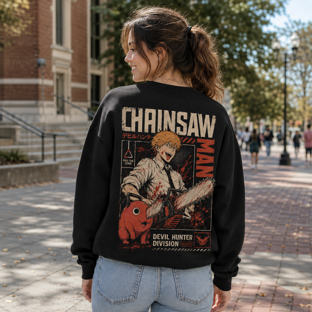 Black sweatshirt with Denji, Pochita Chainsaw Man Chainsaw Rampage graphic – photo 3