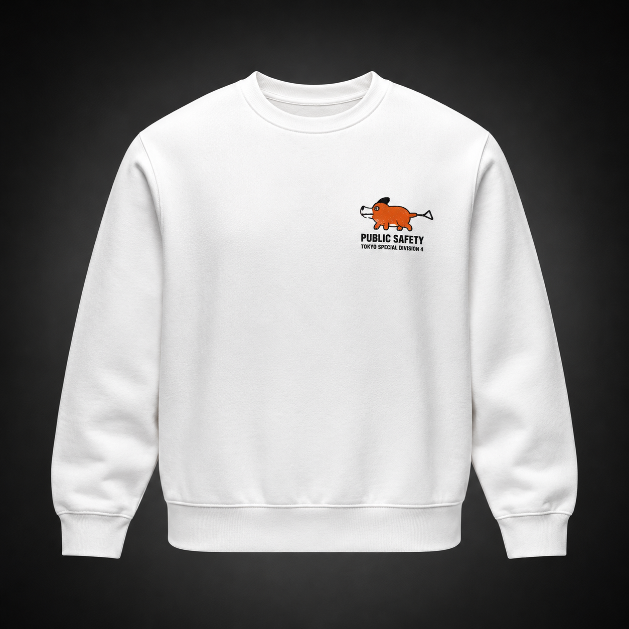 White sweatshirt with Denji, Pochita Chainsaw Man Tokyo Division graphic – photo 2