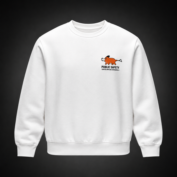 White sweatshirt with Denji, Pochita Chainsaw Man Tokyo Division graphic – photo 2