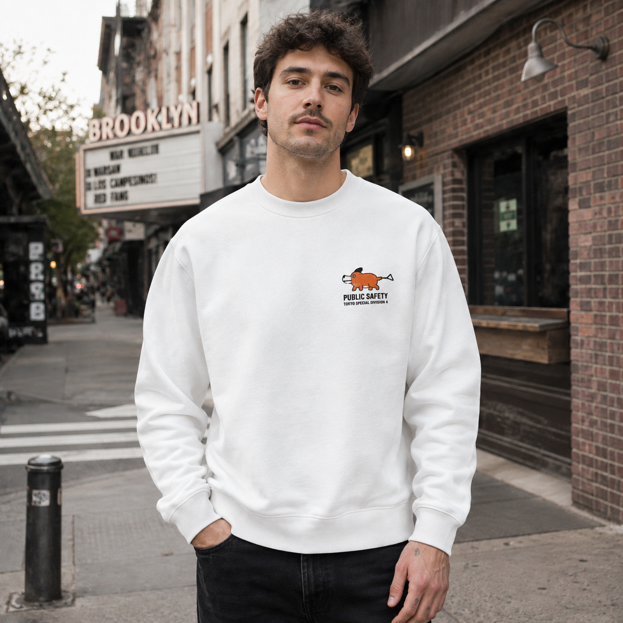 White sweatshirt with Denji, Pochita Chainsaw Man Tokyo Division graphic – photo 4