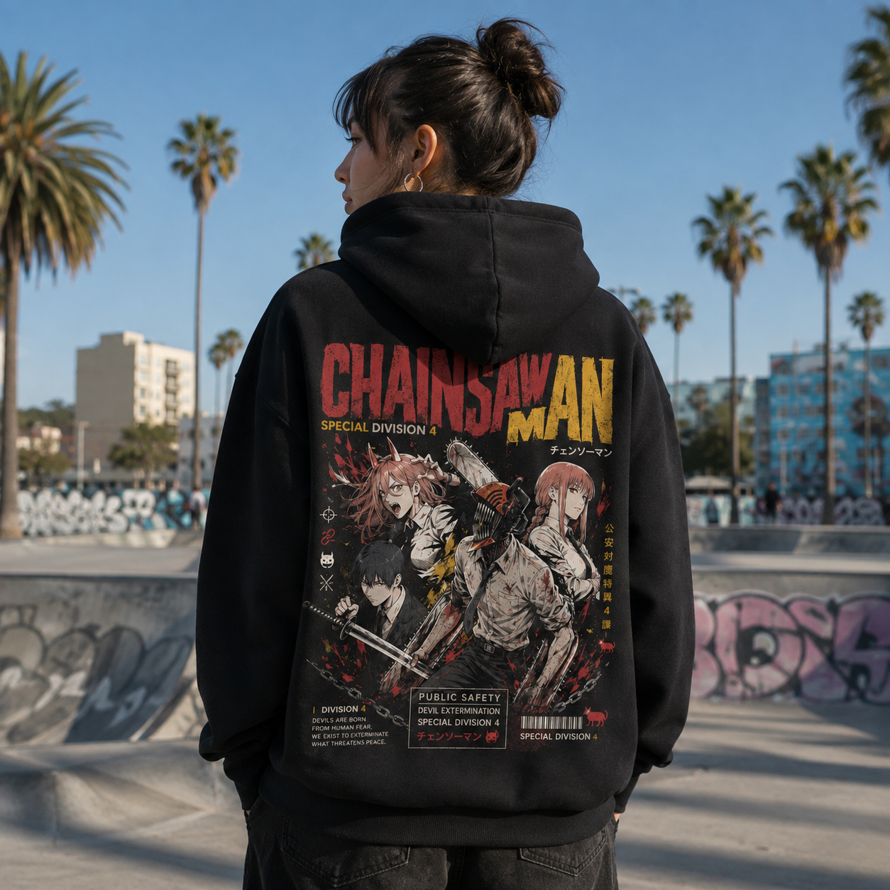 Black hoodie with Denji, Power, Makima, Aki Hayakawa Chainsaw Man Devil Extermination graphic – photo 3