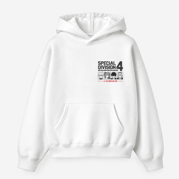 White hoodie with Denji, Power, Makima, Aki Hayakawa Chainsaw Man Division Four Clash graphic – photo 2