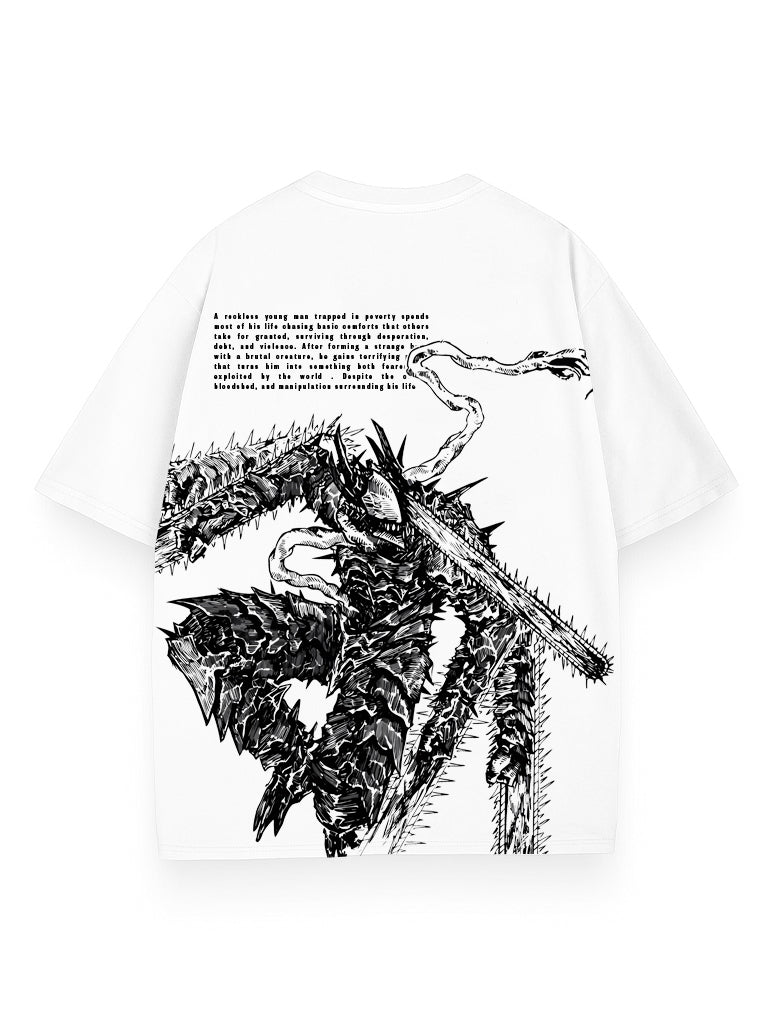 White t-shirt with Chainsaw Man Hellsaw Unit graphic – photo 1