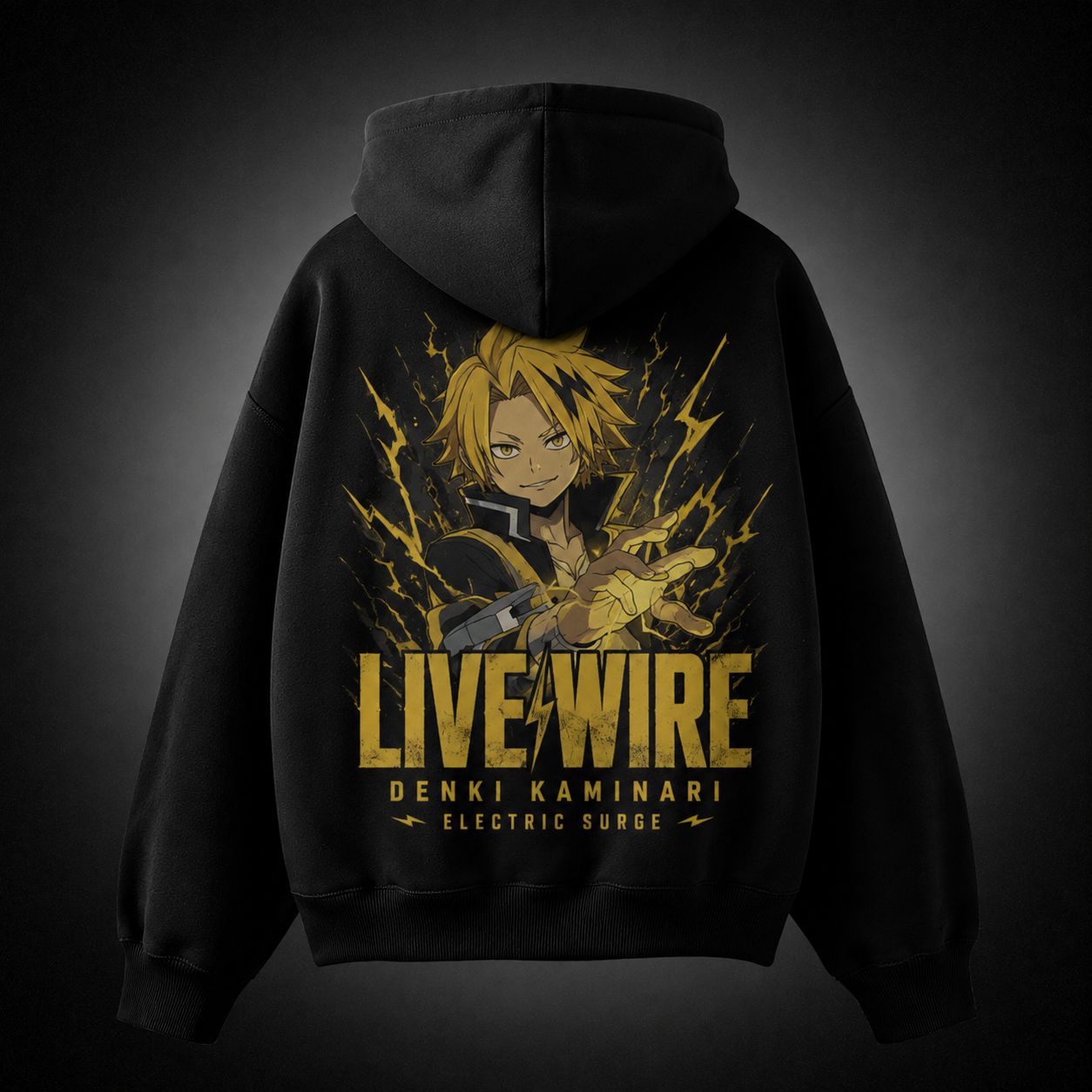 Black hoodie with Denki Kaminari My Hero Academia Live Wire graphic – photo 1