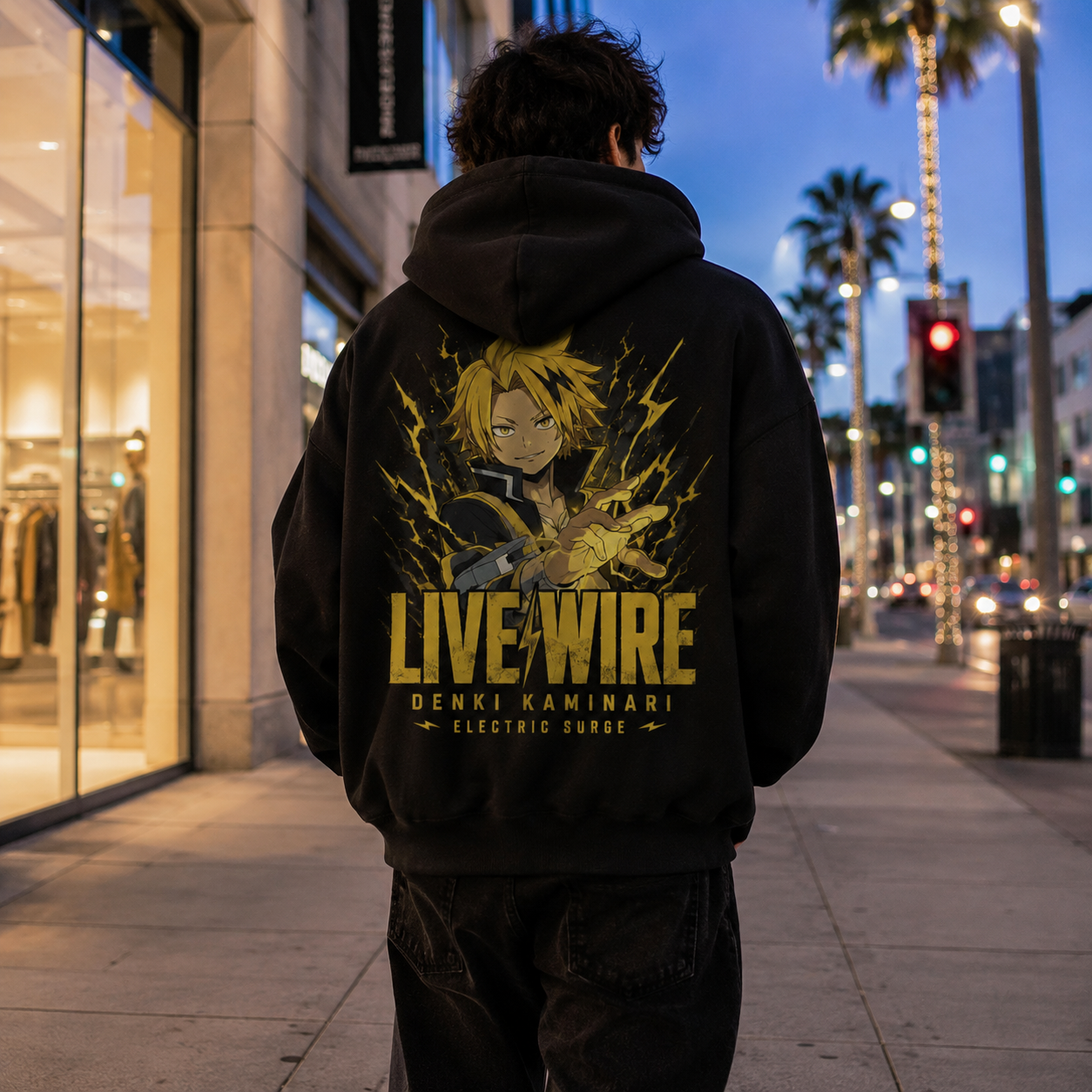Black hoodie with Denki Kaminari My Hero Academia Live Wire graphic – photo 3