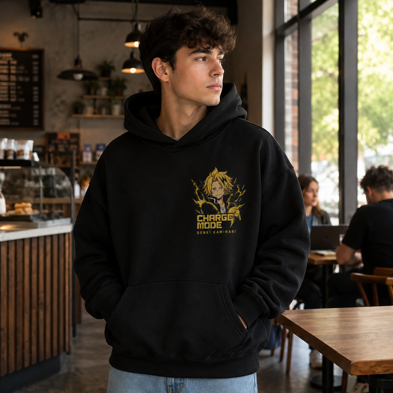 Black hoodie with Denki Kaminari My Hero Academia Live Wire graphic – photo 4