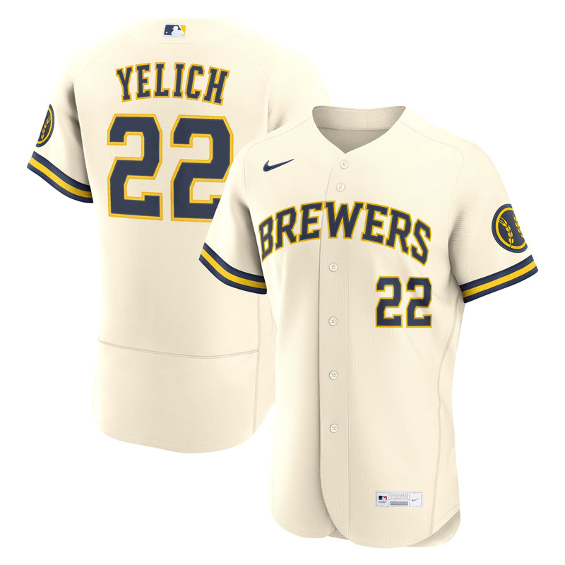 Milwaukee Brewers Christian Yelich Cream jersey – view 1
