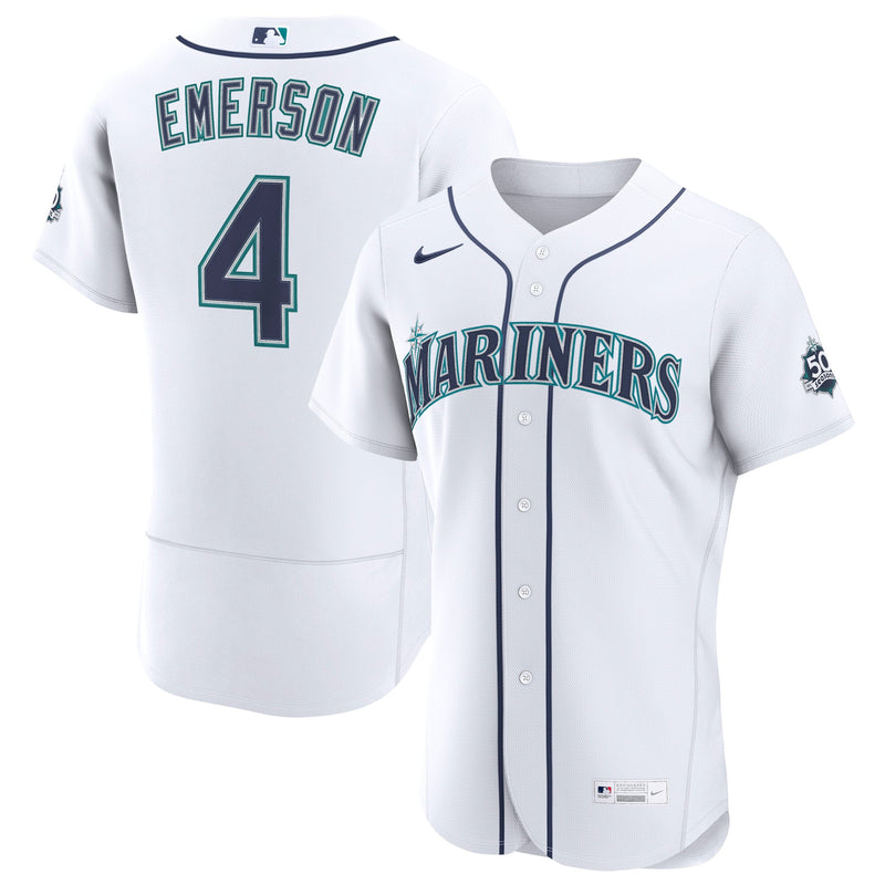 Seattle Mariners Colt Emerson Nike White Home 50th Season Authentic Jersey