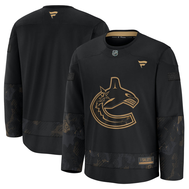 Vancouver Canucks Fanatics Black 2024 Military Appreciation Practice Jersey