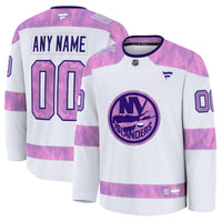 New York Islanders Fanatics White 2024 Hockey Fights Cancer Custom Practice Jersey