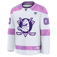 Anaheim Ducks Fanatics White 2024 Hockey Fights Cancer Custom Practice Jersey