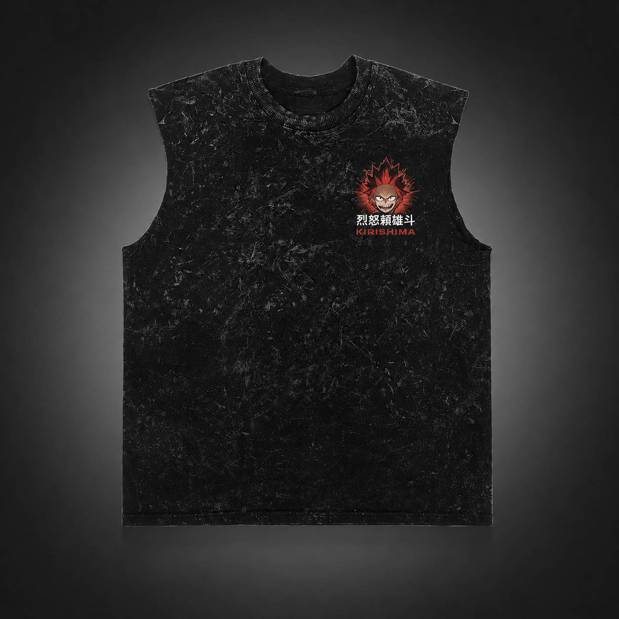 Washed black tank top with Eijiro Kirishima My Hero Academia Red Riot Unbreakable graphic – photo 2