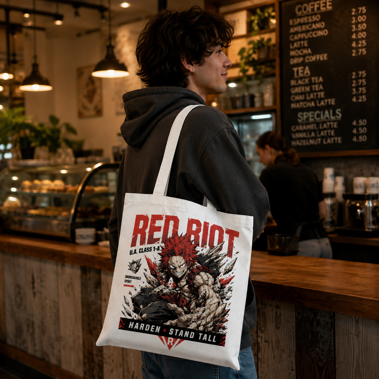 Natural tote bag with Eijiro Kirishima (Red Riot) My Hero Academia Unbreakable Spirit graphic – photo 4