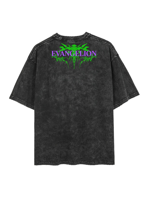 Washed black t-shirt with Evangelion Unit-01 Neon Genesis Evangelion Eva graphic – photo 2