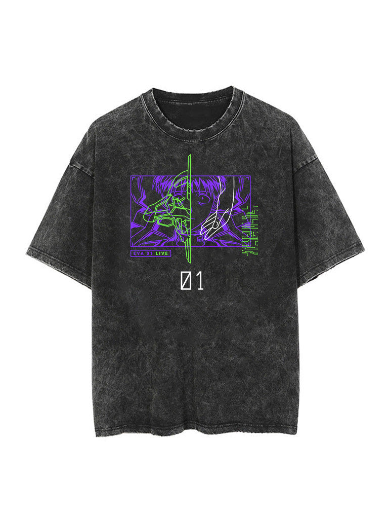Washed black t-shirt with Evangelion Unit-01 Neon Genesis Evangelion Eva graphic – photo 1