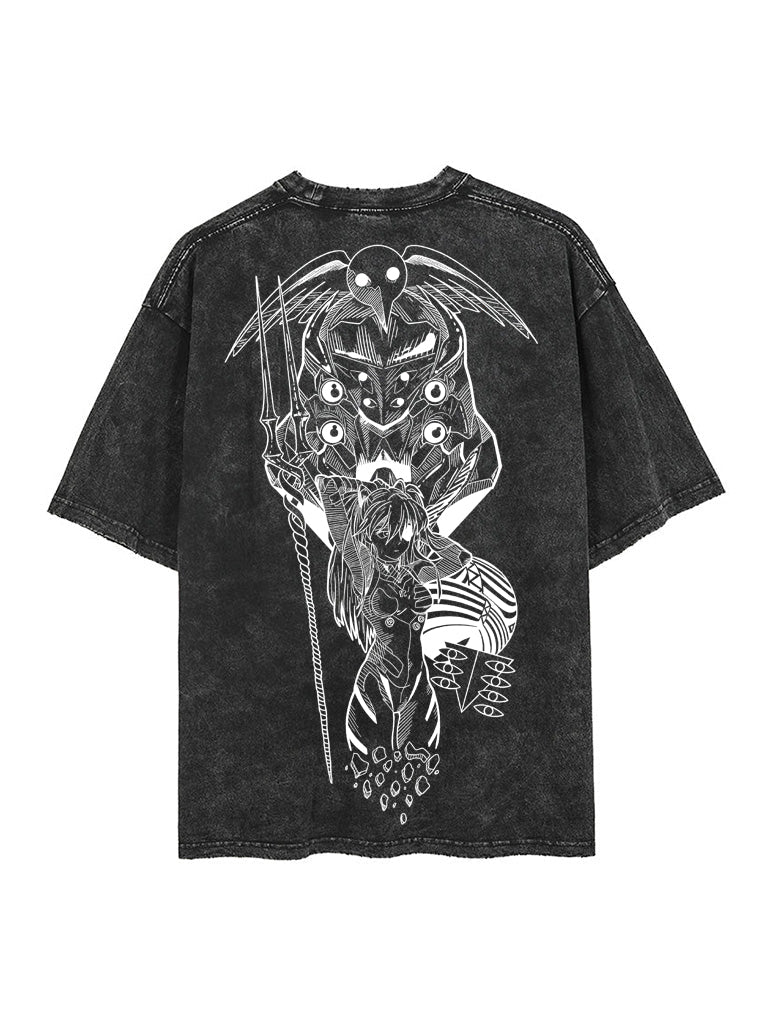 Washed black t-shirt with Evangelion Unit-01 Neon Genesis Evangelion 2-Sided Robots graphic – photo 1