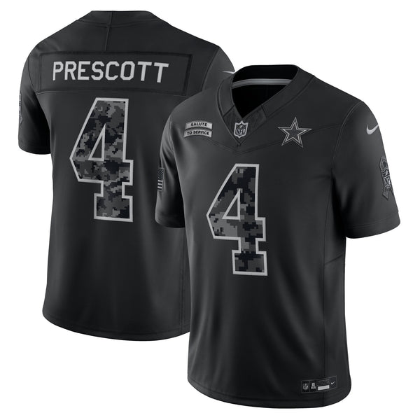 Dallas Cowboys Dak Prescott Nike Black 2026 Salute to Service Printed Limited Jersey