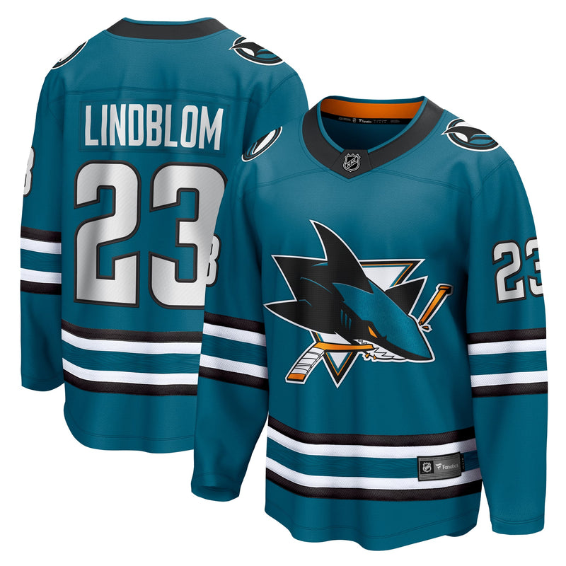 San Jose Sharks Oskar Lindblom Fanatics Teal Home Breakaway Jersey
