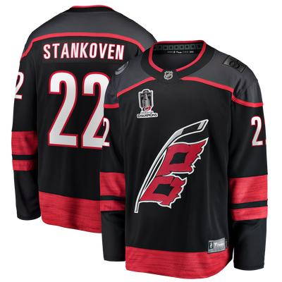 Carolina Hurricanes Logan Stankoven Fanatics Black 2026 Stanley Cup Champions Home Breakaway Jersey