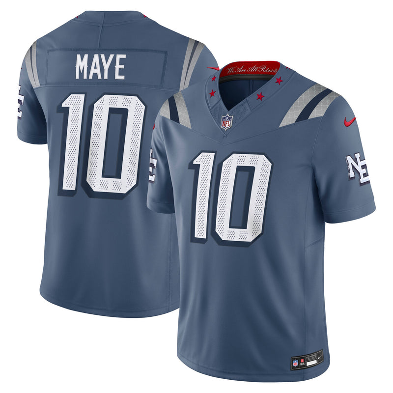 New England Patriots Drake Maye Nike Blue Rivalries Collection Printed Limited Jersey