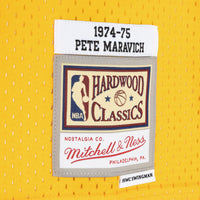 New Orleans Jazz Mitchell & Ness Pete Maravich 1974 Split Swingman Jersey - Purple/Yellow