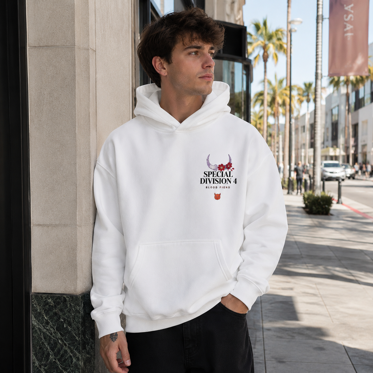 White hoodie with Fox Devil girl Chainsaw Man Fox Devil Blossoms graphic – photo 4
