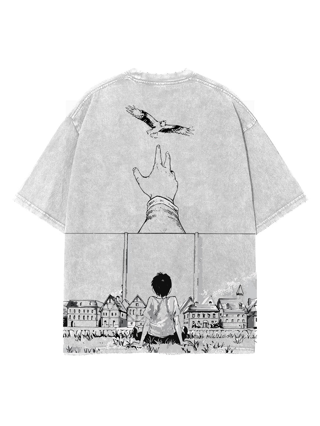 Washed white t-shirt with Eren Yeager Attack On Titan Freedom Above All graphic – photo 1