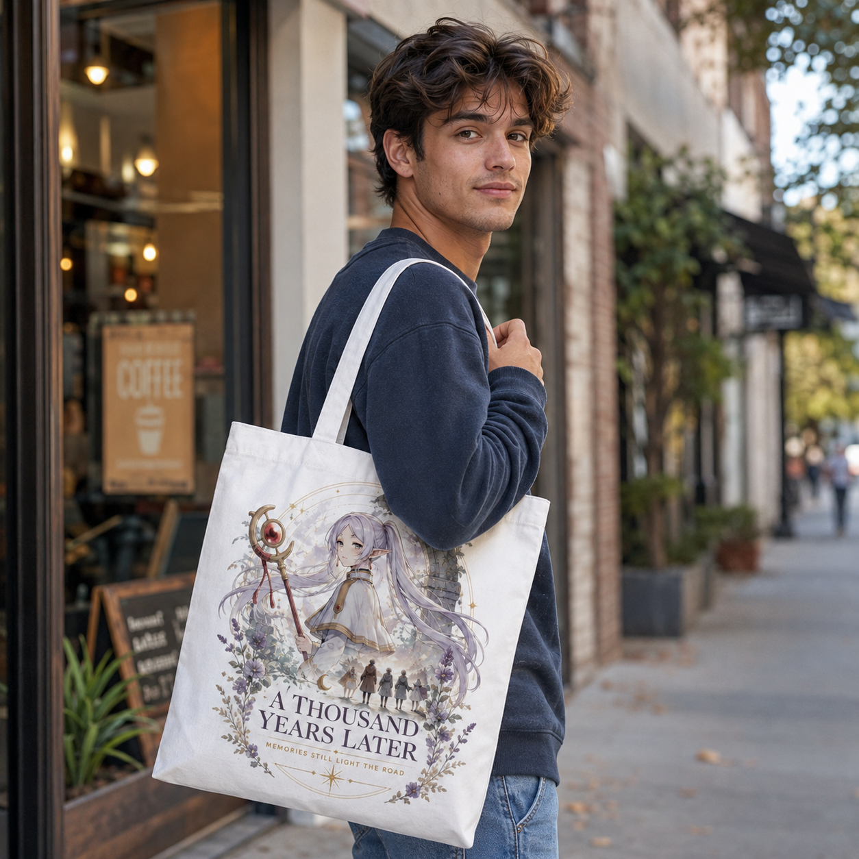 Natural tote bag with Frieren A Thousand Years graphic – photo 4