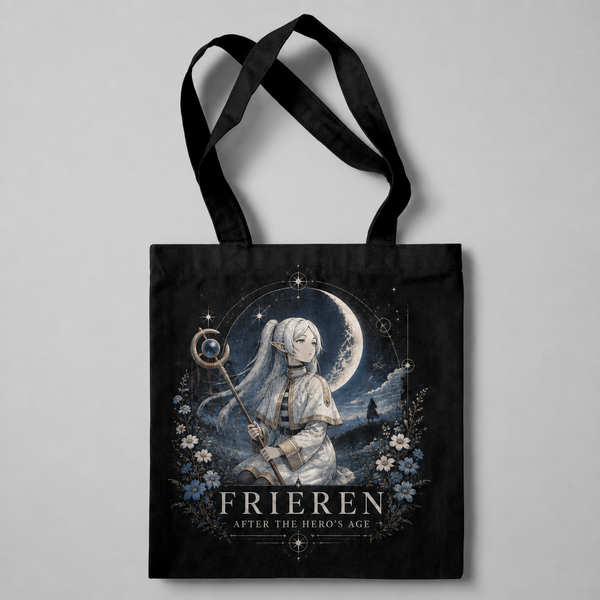Black tote bag with Frieren After Heros Age graphic – photo 1