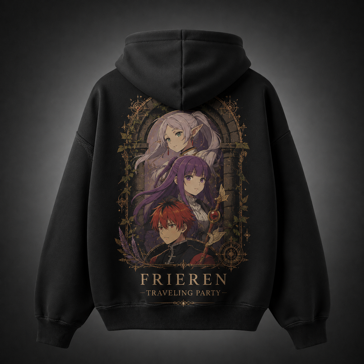 Black hoodie with Frieren Ancient Flame graphic – photo 1