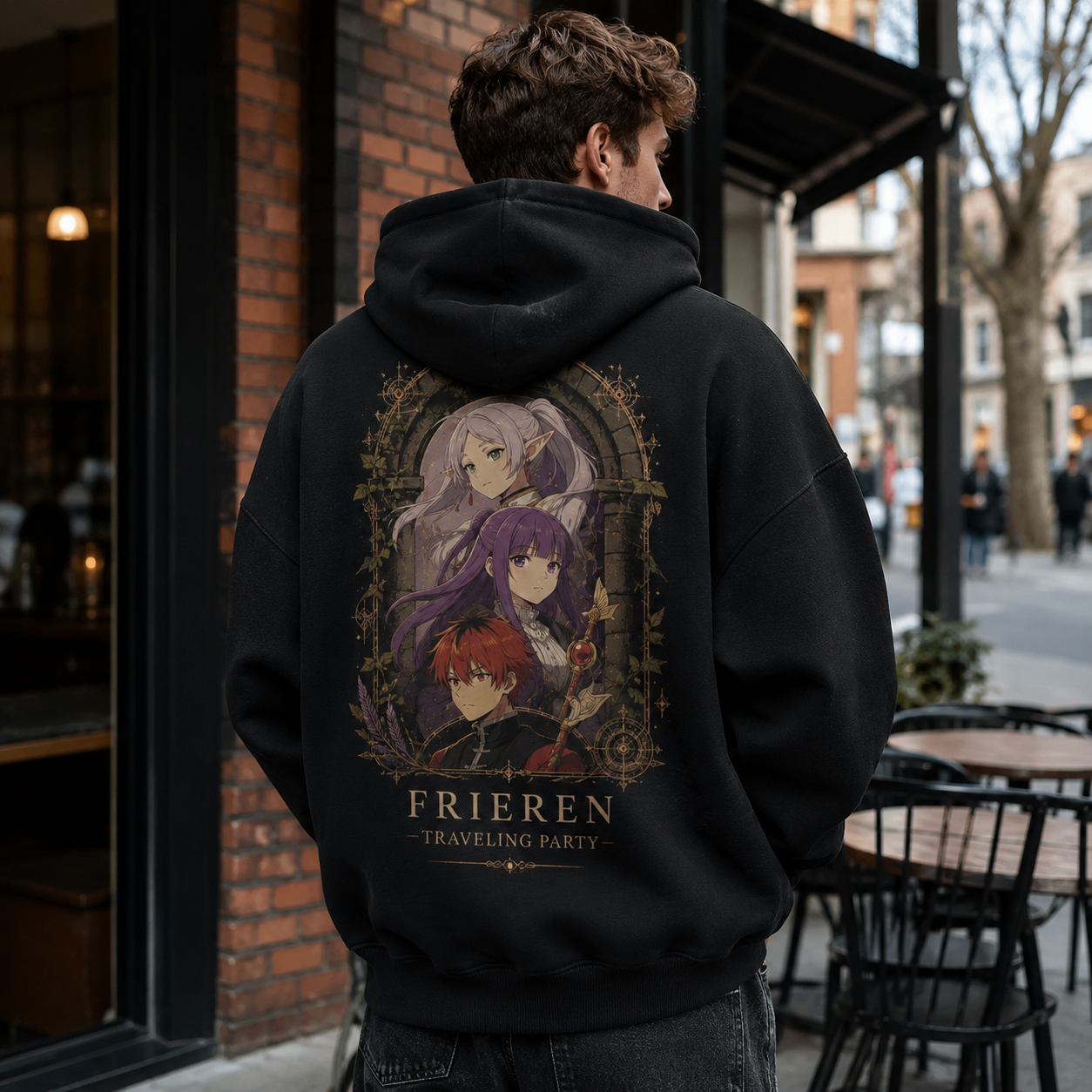 Black hoodie with Frieren Ancient Flame graphic – photo 3