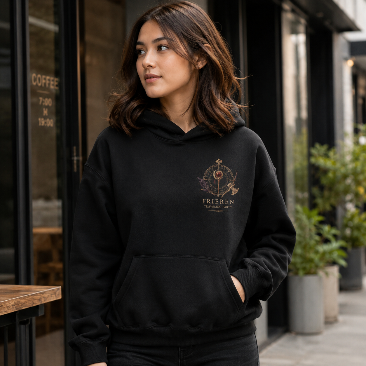 Black hoodie with Frieren Ancient Flame graphic – photo 4