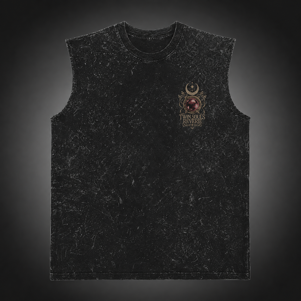 Washed black tank top with Frieren, Aura Twin Souls graphic – photo 2