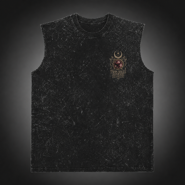 Washed black tank top with Frieren, Aura Twin Souls graphic – photo 2