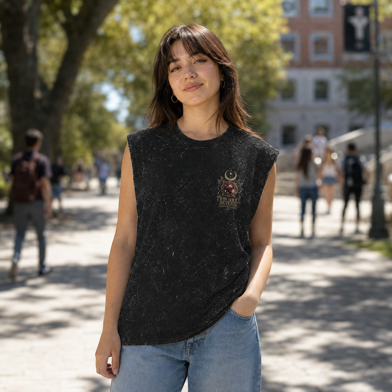 Washed black tank top with Frieren, Aura Twin Souls graphic – photo 4