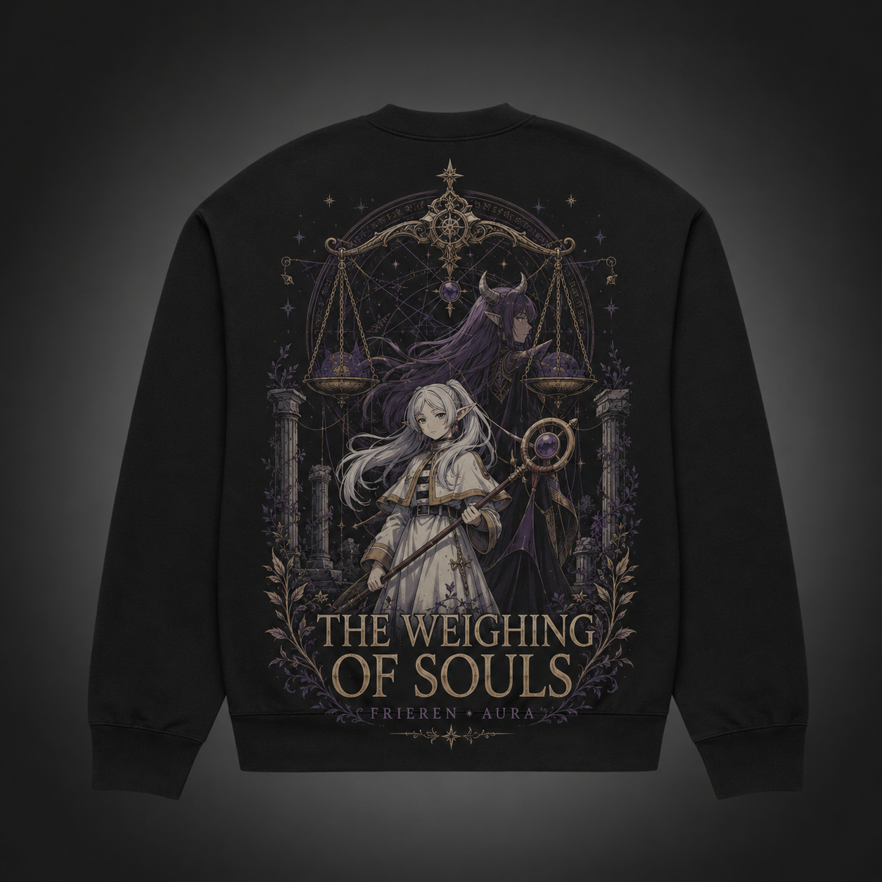 Black sweatshirt with Frieren, Aura Weighing Of Souls graphic – photo 1