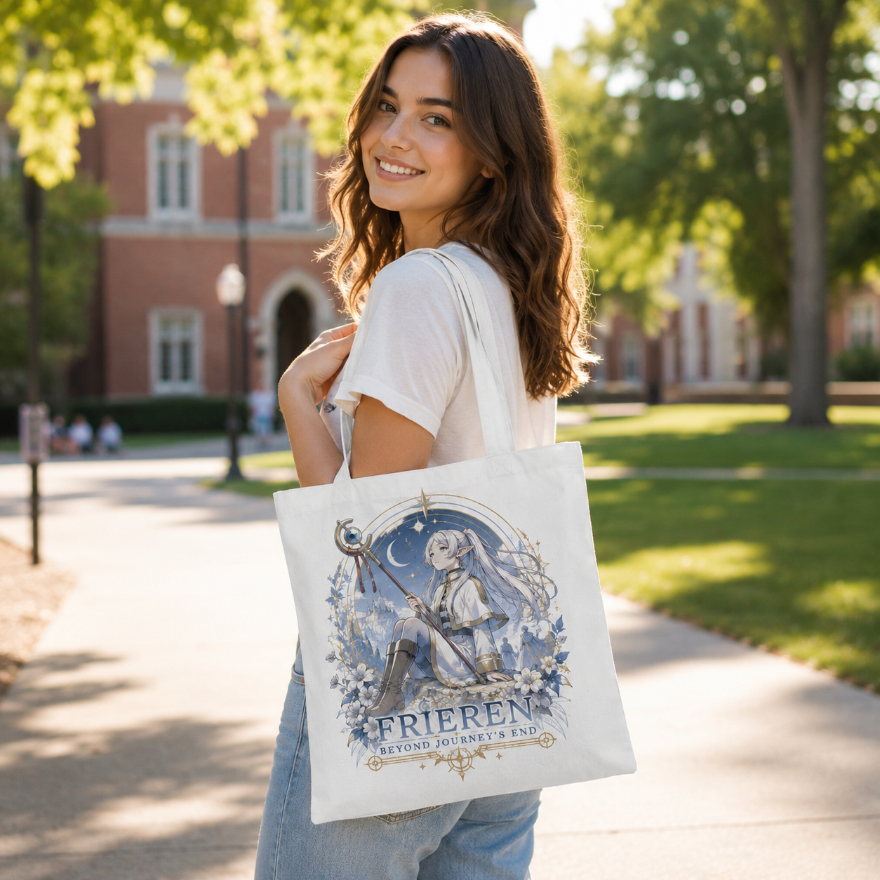Natural tote bag with Frieren Beyond Journeys End graphic – photo 3