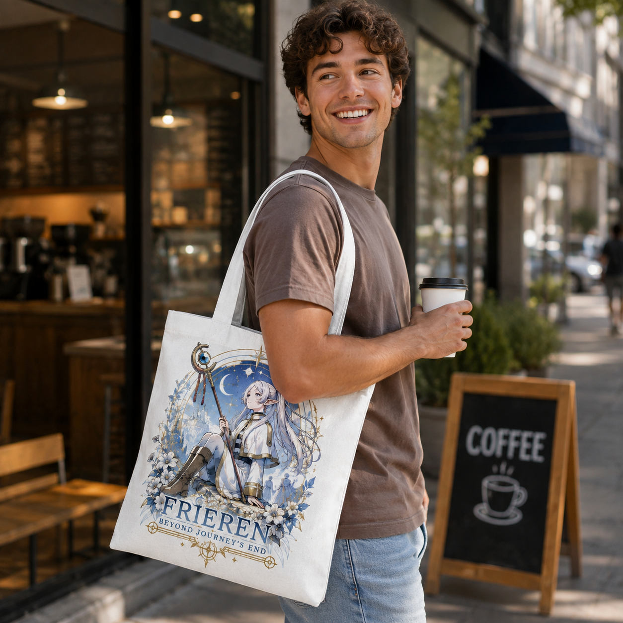 Natural tote bag with Frieren Beyond Journeys End graphic – photo 4