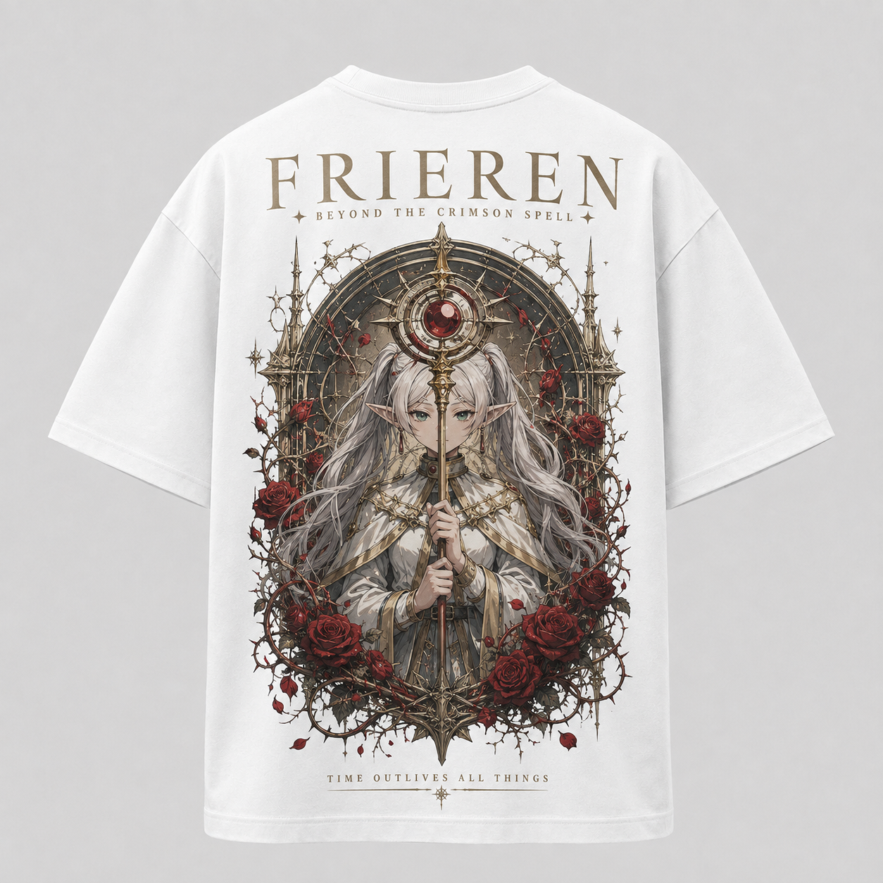 White t-shirt with Frieren Beyond The Crimson Spell graphic – photo 1