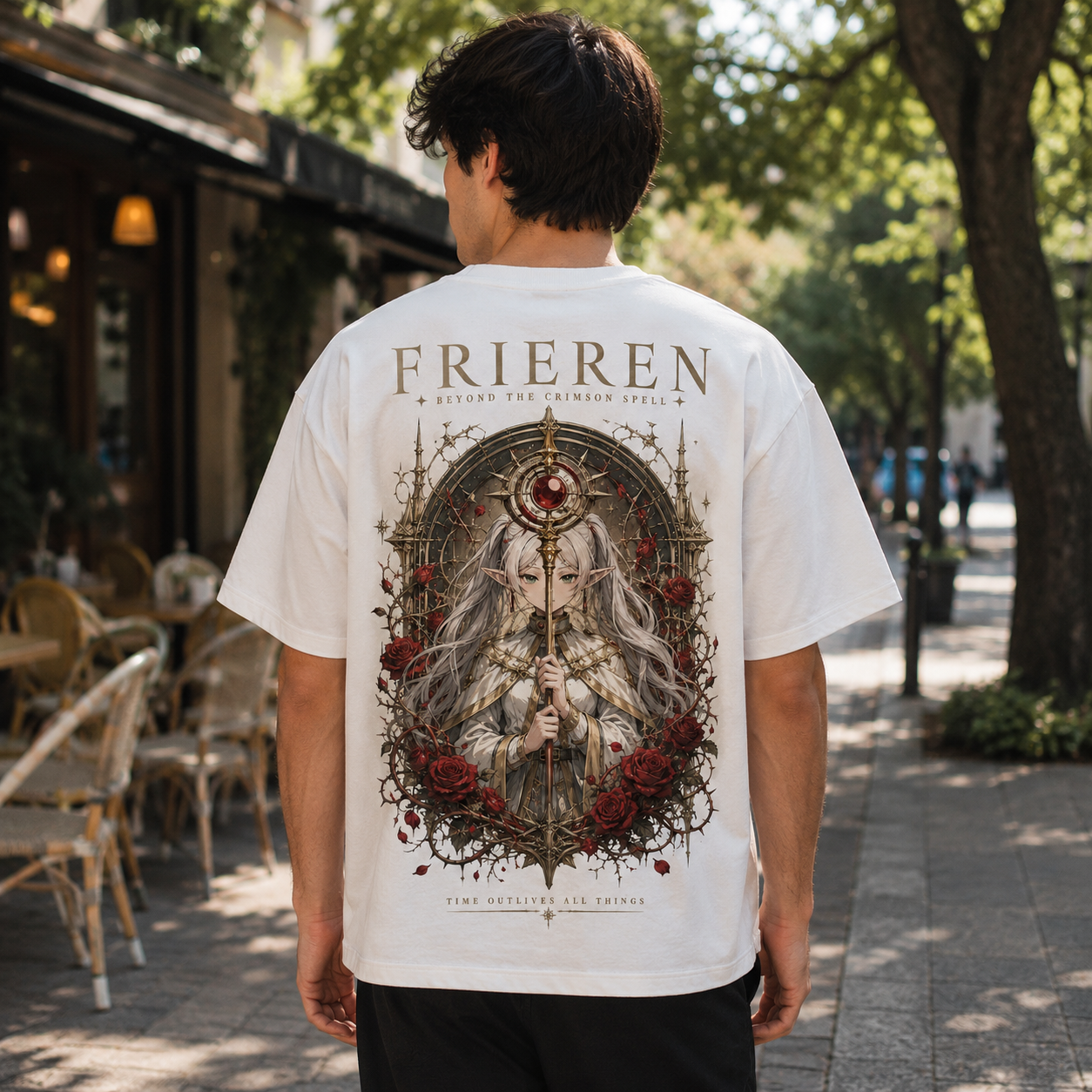 White t-shirt with Frieren Beyond The Crimson Spell graphic – photo 3