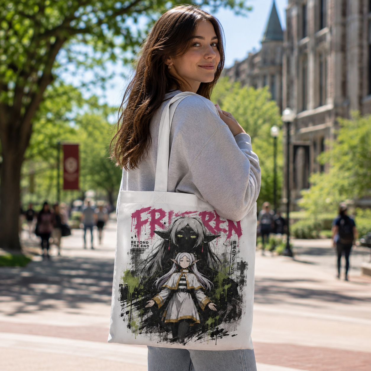 Natural tote bag with Frieren Beyond The End graphic – photo 3