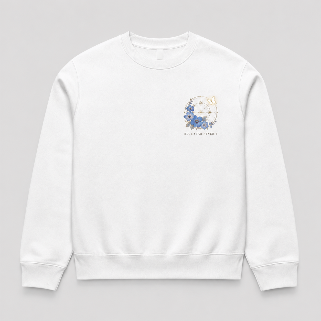 White sweatshirt with Frieren Blue Star Reverie graphic – photo 2