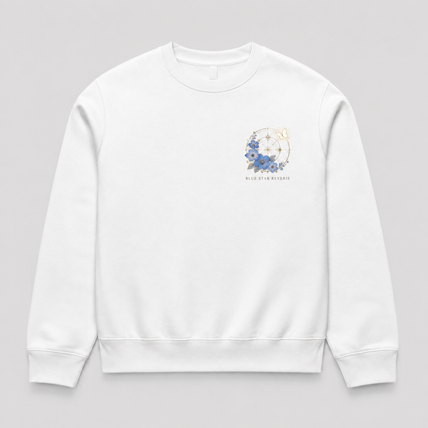 White sweatshirt with Frieren Blue Star Reverie graphic – photo 2
