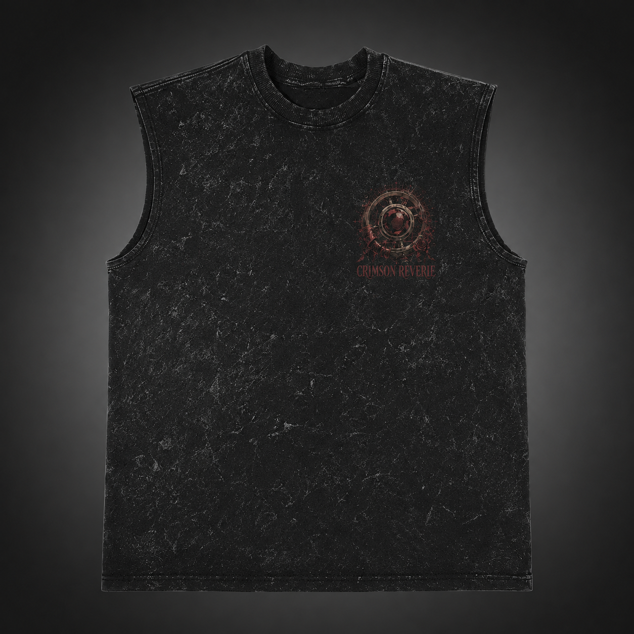 Washed black tank top with Frieren Crimson Reverie graphic – photo 2