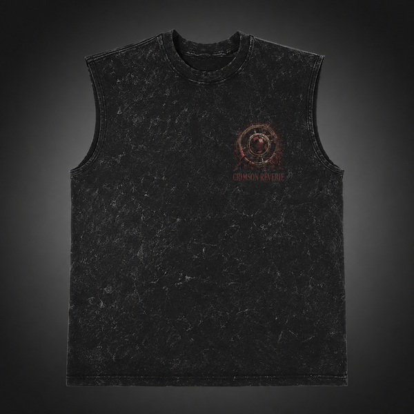 Washed black tank top with Frieren Crimson Reverie graphic – photo 2