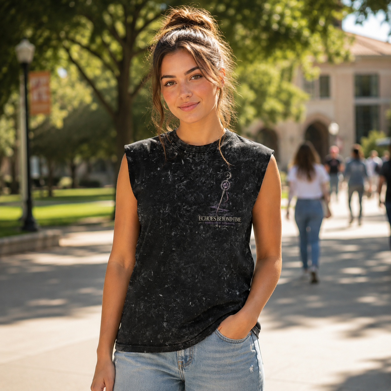 Washed black tank top with Frieren Echoes Beyond graphic – photo 4