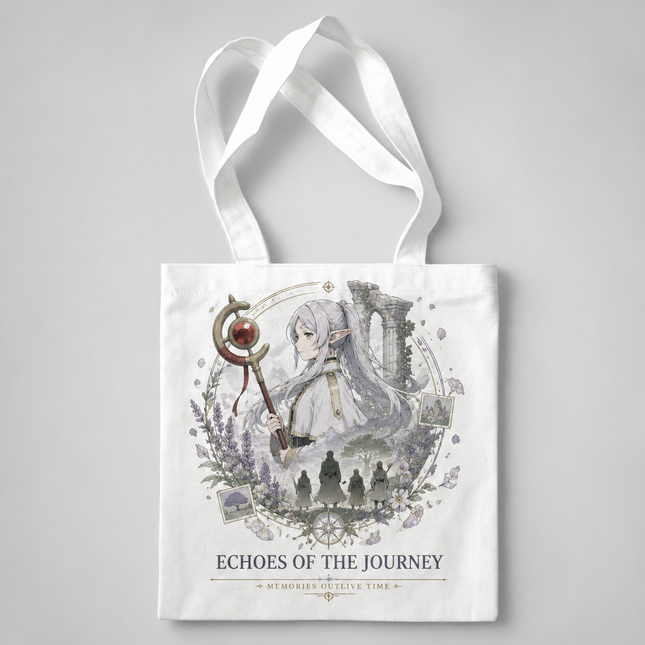 Natural tote bag with Frieren Echoes Journey graphic – photo 1