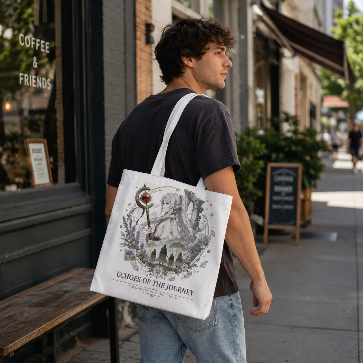 Natural tote bag with Frieren Echoes Journey graphic – photo 4