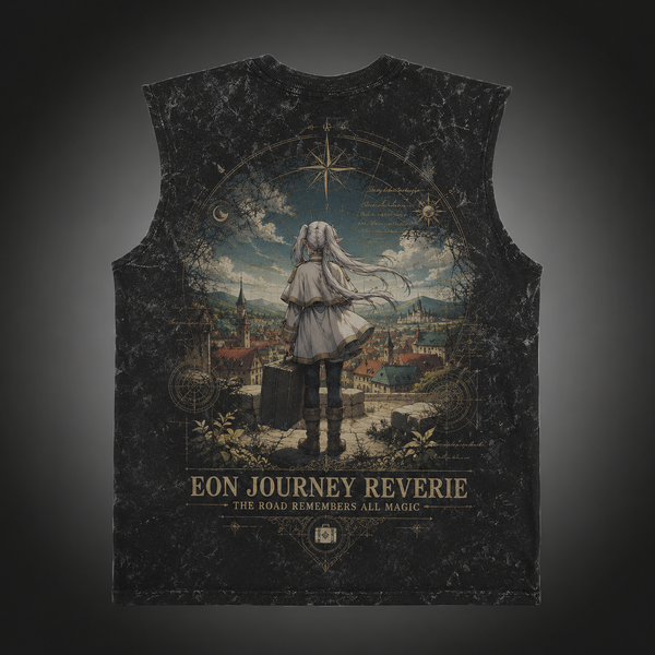 Washed black tank top with Frieren Eon Journey graphic – photo 1